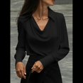 thumbnail image 4 of Blusa Elegante de Satén de Seda para Mujer, con Cuello Vuelto, Fruncido en la Parte Delantera, Drapeada, Larga, para Oficina y Trabajo. Negro L, 4 of 6