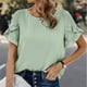 thumbnail image 2 of Top de cuello redondo de manga corta con encaje de color liso para primavera y verano para mujer OAVQHLG3B Store  lin121212, 2 of 5