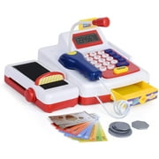 FLYKISS Cash Register Playset Toy for Kids with Scanner, Real Calculator, Microphone, Play Food, Supermarket Cashier, Sounds & Early Learning Play Christmas gift Boys & Girls, Ages 3-8