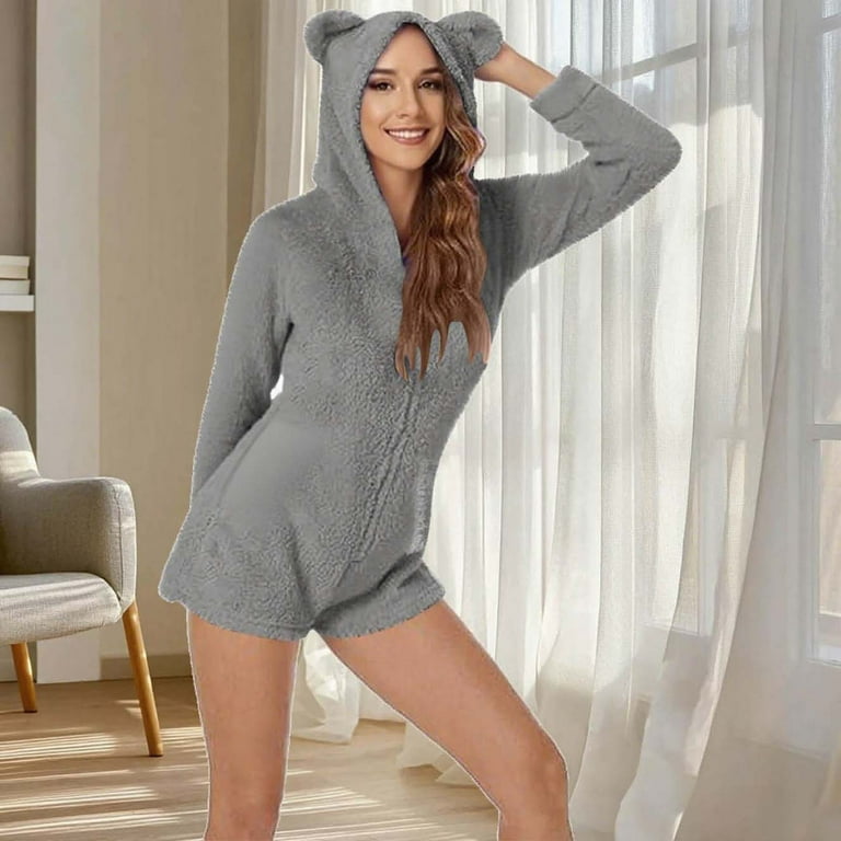 VINUSLI Winter Pajamas for Women Set Fleece Plain Onesie Sherpa