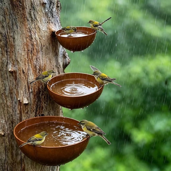 mdesiwst 3Pcs/Set Metal Bird Baths Retro Wall Mounted Bird Bath 6cm 8cm 10cm Wild Bird Bath Feeder for Garden Backyard Outdoor Decor