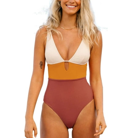 Cupshe Women's One Piece Swimsuit Color Block Keyhole Cutout Bathing Suit , L