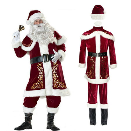 Santa Suit Set Deluxe Plush Classic Santa Claus Costume for Christmas (Best Iron Man Cosplay)