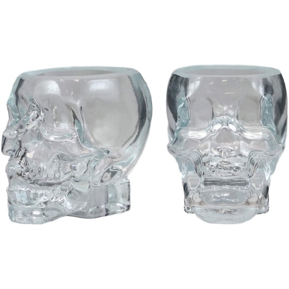 Set of 2 Translucent Acrylic Skeleton Skull Face Liquor Shot Glass Shooters