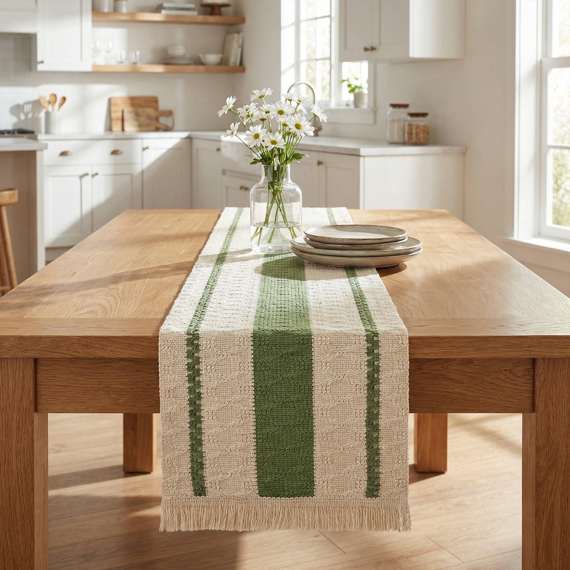 Unique Bargains Farmhouse Polyester Table Runner for Birthday Decoration Green 11.8"x70.9"