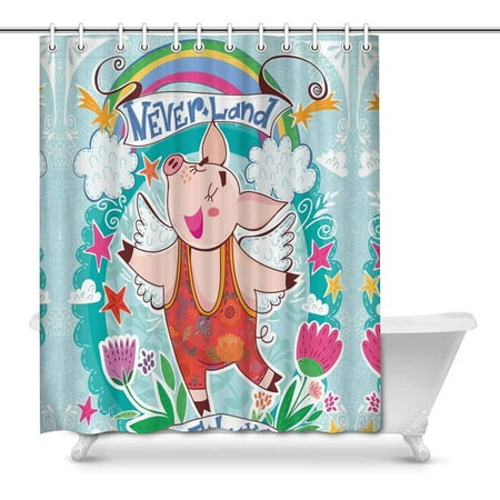 Pop Cartoon Funny Pigs Fly Bathroom Shower Curtain Set 66x72 Inch Bathroom Shower Curtain Set 66x72 Inch