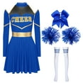 thumbnail image 3 of TiaoBug Womens Cheer Leader Costume Cheering Uniform Long Sleeve Dress with Stockings Royal Blue B M, 3 of 7