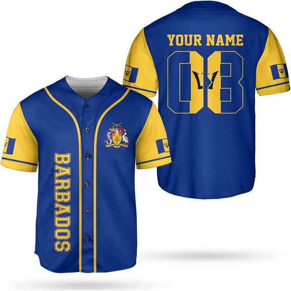 Personalized Barbados Baseball Jersey Shirt, Bajan Flag Jersey, Barbados Jersey for Men and Women Jersey Bajan (S)
