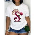 thumbnail image 1 of Camiseta elegante morada con estampado de corona y rosa "S" para mujer. Manga corta, cuello redondo, ideal para primavera/verano. Ideal para adultos, hombres, mujeres, adolescentes y jóvenes. Camiseta, 1 of 5