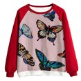 thumbnail image 3 of Pompotops Femmes Printemps Automne Patchwork Imprimé Manches Longues Col Rond Casual Tee Tops Dégagement, 3 of 3