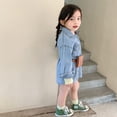 thumbnail image 3 of Blotona Baby Girl Denim Shirt Dresses Ruffle Long Sleeve Button Down Casual Tunic with Pockets, 3 of 8