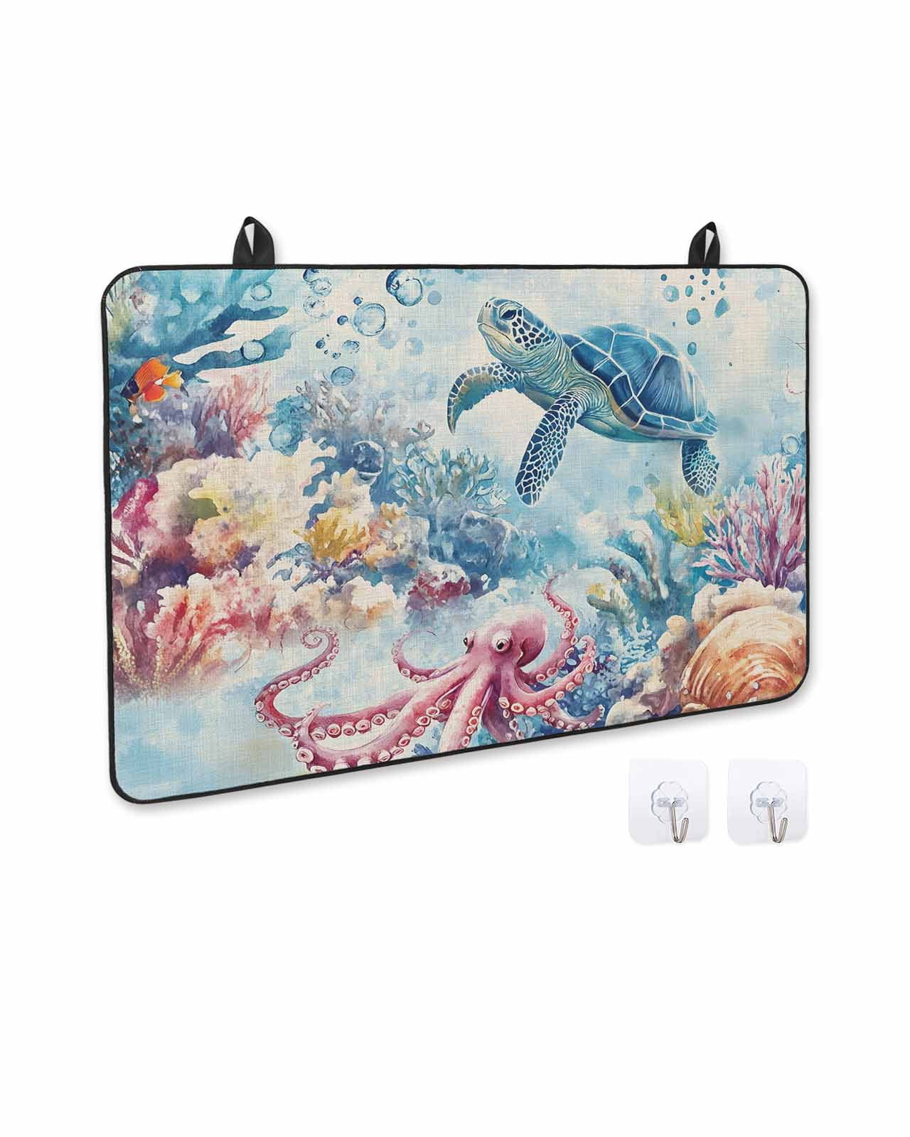 nqOlkjepod Large Induction Cooktop Protector Mat 31"x24", Sea Turtle Octopus Stove Top Covers for Electric Stove, Coastal Coral Summer Ocean Beige Stove Burner Cover Mats, Glass Top Stove Cover