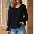 thumbnail image 4 of Camisa de Larga para Mujer, Moda de Otoño, Color Liso, Cuello en V, Camiseta de Larga. Negro S, 4 of 6