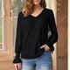 thumbnail image 4 of Camisa de Larga para Mujer, Moda de Otoño, Color Liso, Cuello en V, Camiseta de Larga. Negro L, 4 of 6