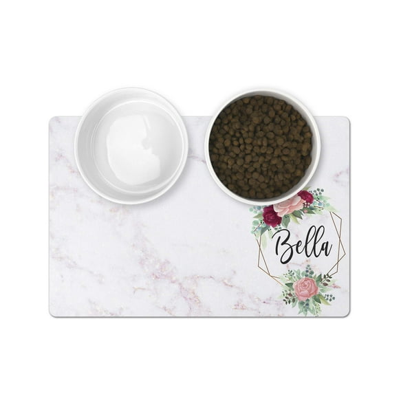 The Navy Knot Personalized Pet Mat - Waterproof & Non-Slip Pet Food Mat with Edges - Cats & Dogs Feeding Mats - Petfood, Water, Dish Bowls Pad - Gifts for Dog & Cat (12x18, Floral Marble)