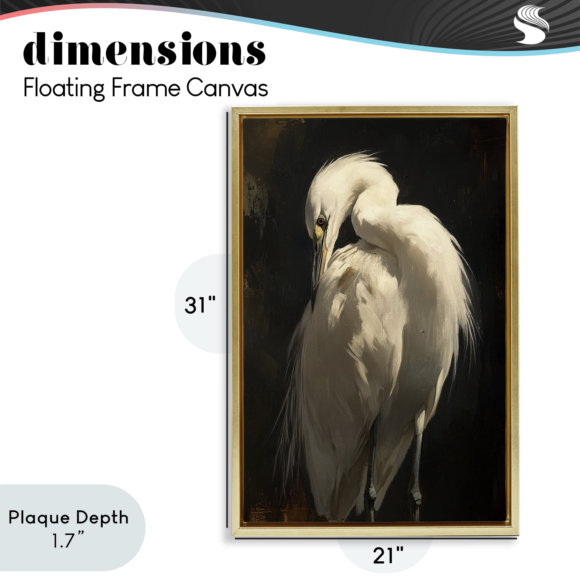 Stupell Industries Feathered Egret in Soft Light Gold Framed Floater Canvas Wall Art, design by Petal Prints Design