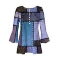 thumbnail image 4 of Pompotops Women's Casual Trumpet 3/4 Sleeve Printed Buttoned Basic Ruched Tops Pleated T-shirts Blouses Clearance, 4 of 5