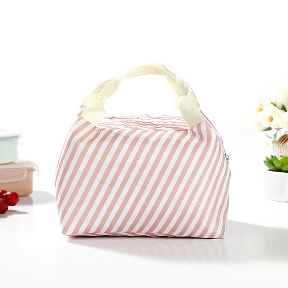 Thermal Portable Insulated Cold Canvas Stripe Picnic Tote Carry Case Lunch Bag