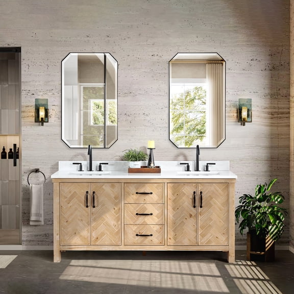 Javier 72" Bath Vanity in Spruce Antique Brown with White Grain Composite Stone
