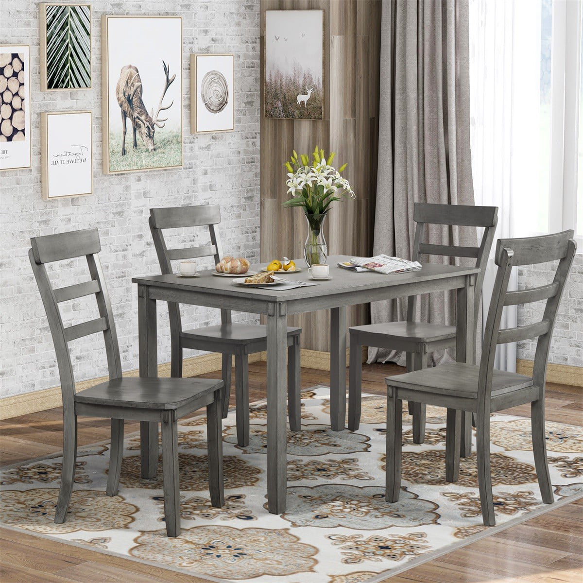 Sentern 5 Piece Dining Table Set Wood, 4 Piece Dining Room Set With Bench