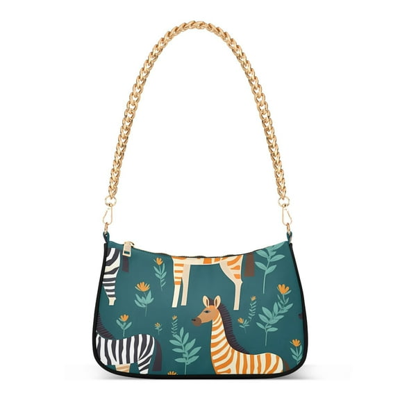 Zebra in LeavesWomen Small Shoulder Bag Crossbody Tote Hobo Bags Purse Clutch Handbags with Chain Strap for Women