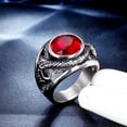 thumbnail image 2 of Mens Titanium Steel Ring Retro Gem Snake Design Geometric European Styles Red Diamond Accent Seven To Thirteen, 2 of 5