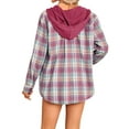 thumbnail image 3 of ZXSXSY Women Plaid Print Long Sleeve Single-Breasted Drawstring Hooded Jacket, 3 of 10