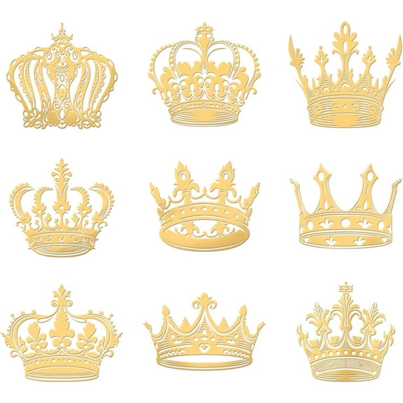 9pcs 1.6x1.6 Inch Crown Pattern Stickers Crown Metal Sticker Self Adhesive Gold Stickers Metal Gold Stickers for Scrapbooks DIY Resin Crafts Phone & Water Bottle Decoration