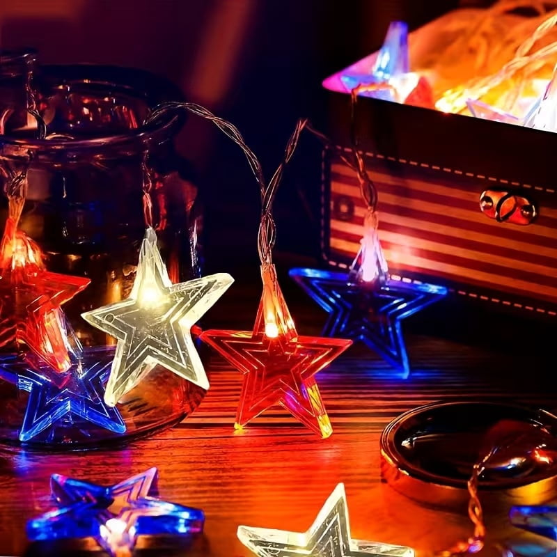 Star String Lights - Red, White, and Blue Decorative Lighting for Indoor and Outdoor Use