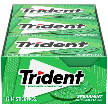 Trident Spearmint Sugar-Free Chewing Gum, MDA05 12 Packs of 14 Pieces (168 Total Pieces)