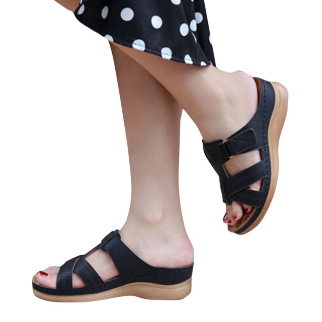 Leozcaa Wedge Slide Sandals for Women Comfortable Slip On Summer Platform Low Heel Walking Slip on Shoes