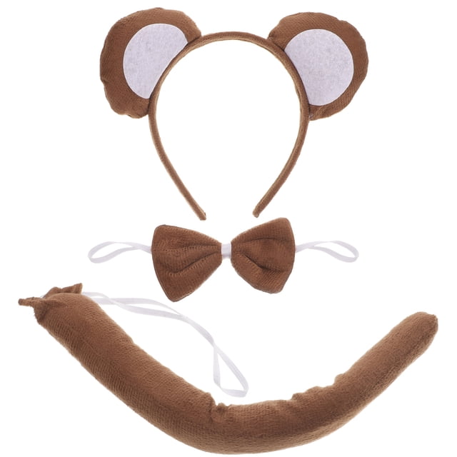 Set de 3 piezas: Diadema, pajarita y cola de mono de dibujos animados para bebés y niños, ideal para fiestas de disfraces.