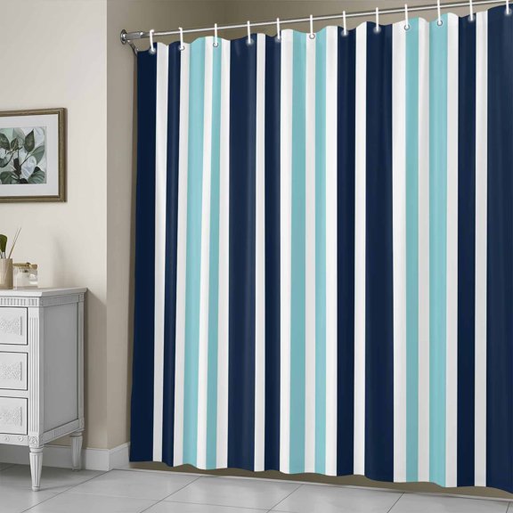 Shower Curtain,Navy Blue Turquoise Striped Waterproof Fabric Bath Curtains with Hooks Abstract Watercolor Lines Washable Bathroom Shower Curtains for Home Hotel Decor,72x72 Inch