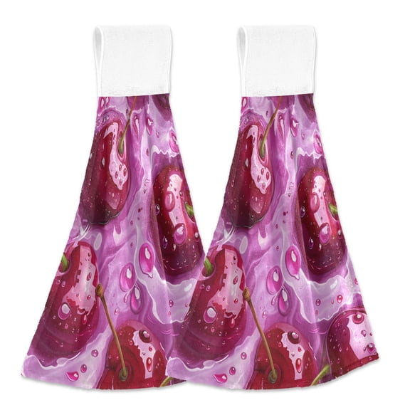 BZSMCE Hanging Hand Towels Fashion Refreshing Cherry Bliss Pattern 2-Pack - Velcro Style Bathroom Kitchen Towels