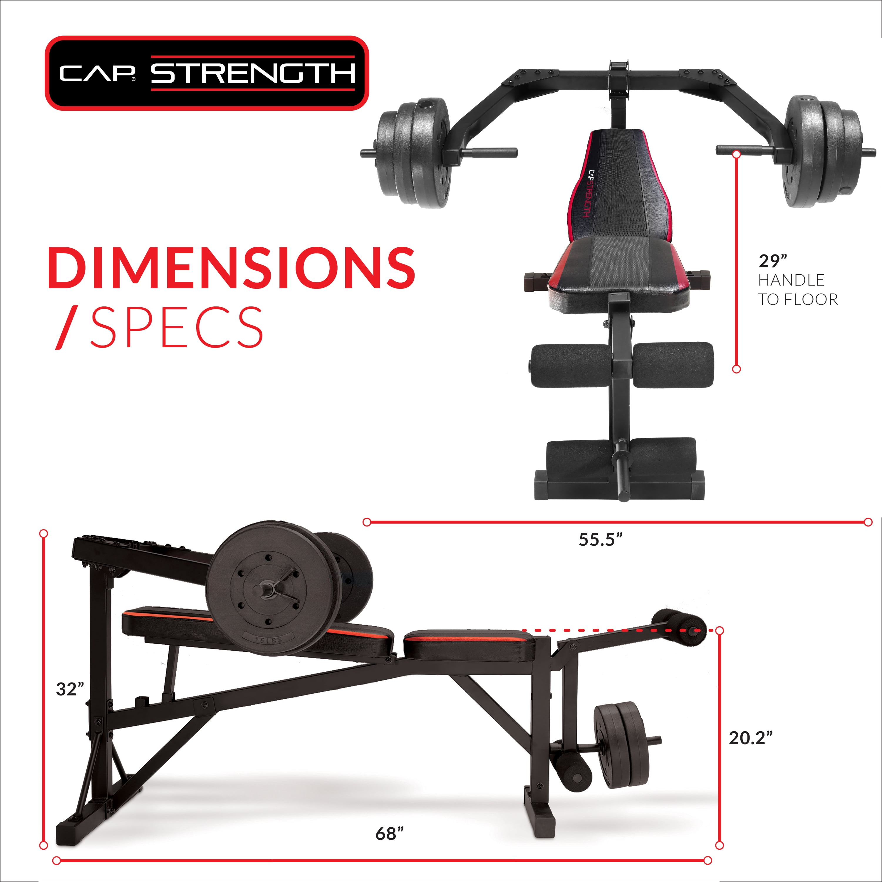 Cap Strength Standard leverage bench with 100lbs Vinyl Weight Plates
