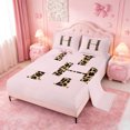 thumbnail image 2 of meiyoeat Pink Print Alphabet Bed Sheets,Cheetah Bow Tie Initial Design Full Size Sheets For Girl,4-Piece,1 Flat Sheet,1 Fitted Sheet and 2 Pillowcases, 2 of 6