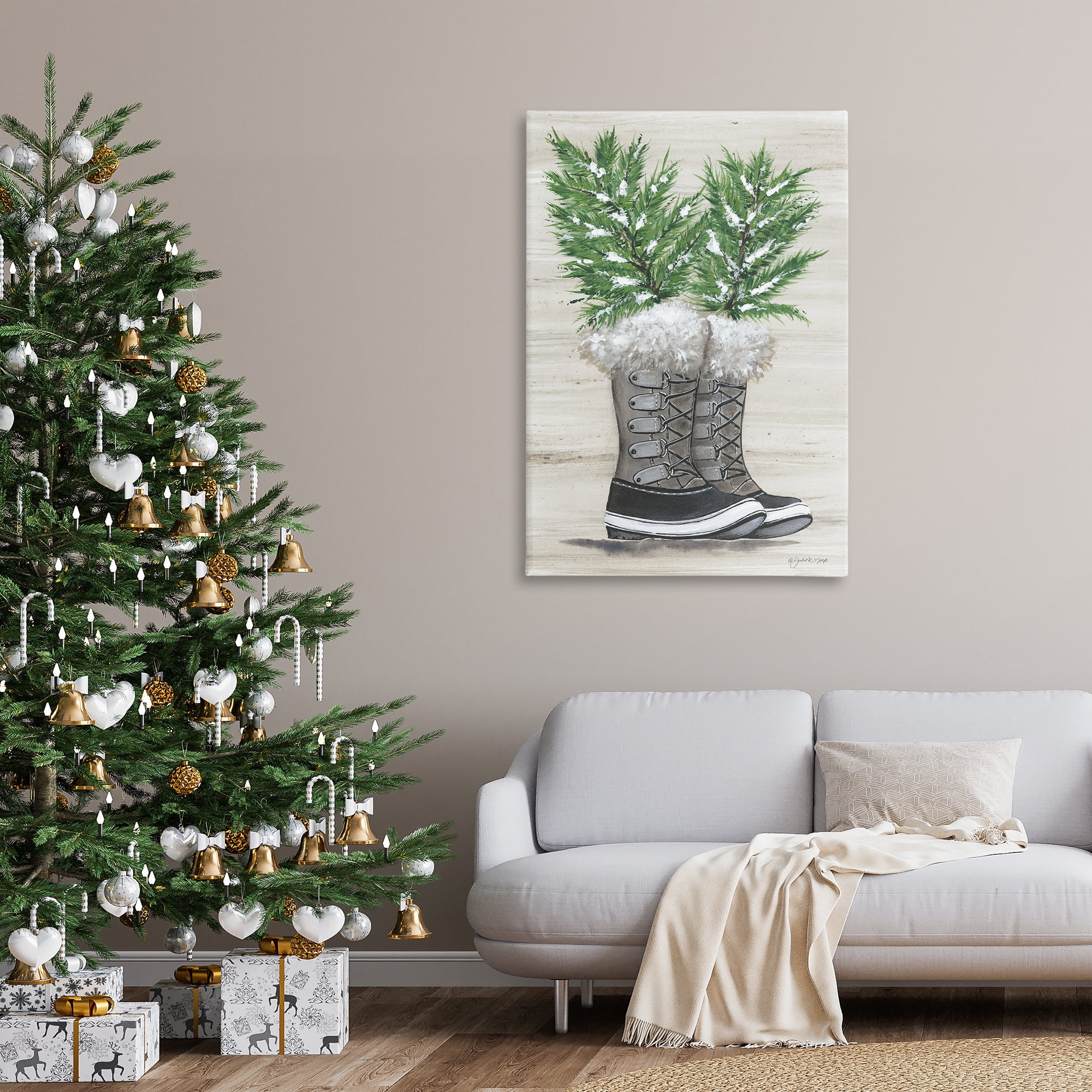 Stupell Industries Winter Sprigs in Boots Botanical & Floral Painting Gallery Wrapped Canvas Art Print Wall Art, 30 x 45