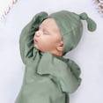 thumbnail image 5 of Baby Knotted Gown- Super Soft Newborn Infant Long Sleeve Sleepwear with Hat For Baby Boy And Girl - Sage, 5 of 5