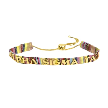 Sorority Shop Alpha Sigma Tau Bracelet — Multi-Color Woven Bracelet with Gold-plated Sorority Nickname and Adjustable Clasp
