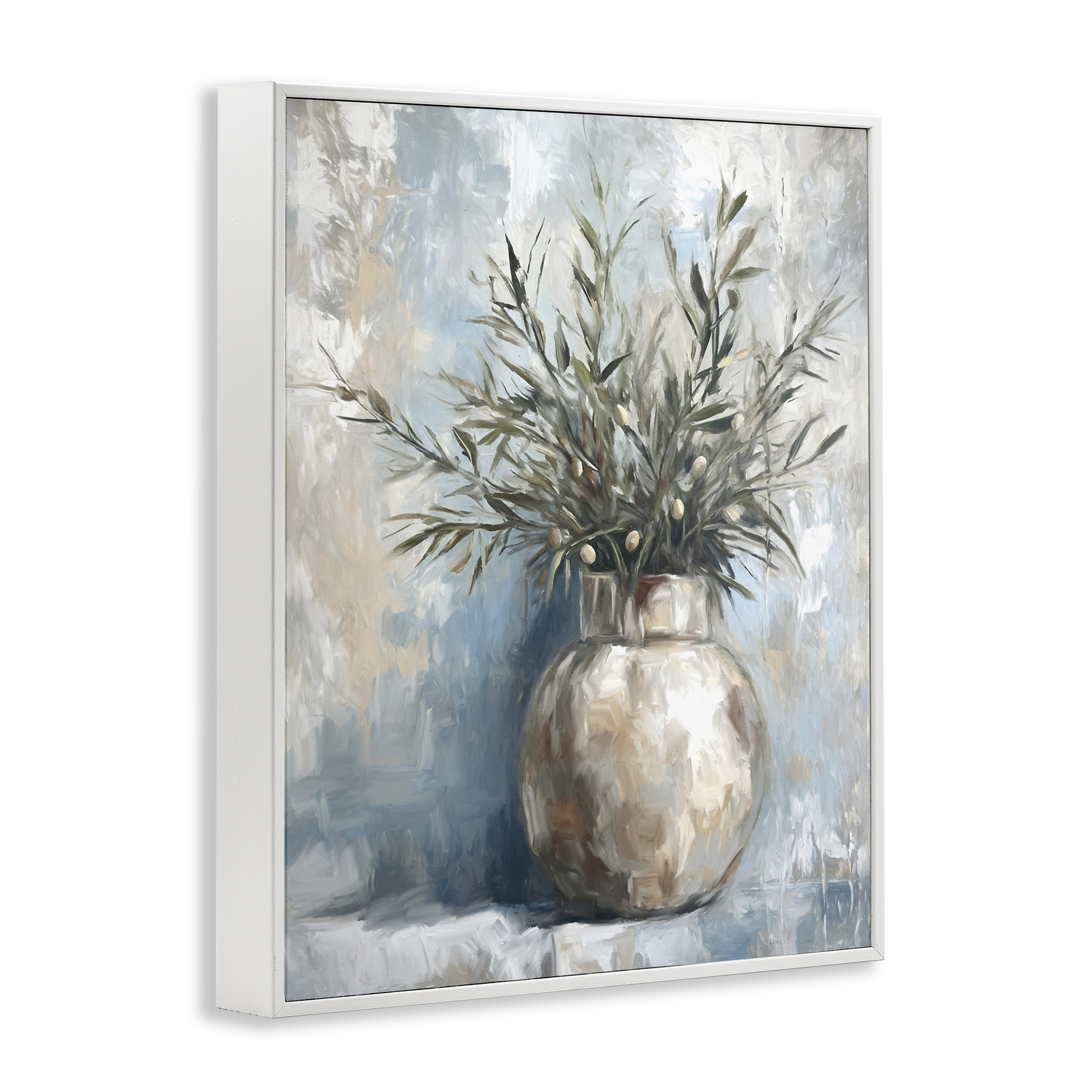 Stupell Industries Potted Olive Branches Botanical & Floral Painting White Framed Art Print Wall Art, 11 x 14