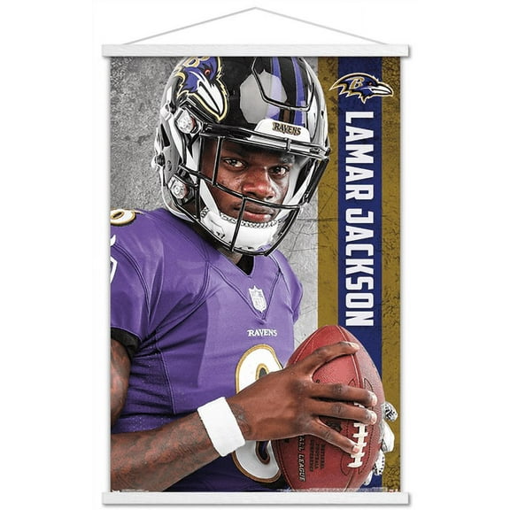 NFL Baltimore Ravens - Lamar Jackson 18 Wall Poster with Wooden Magnetic Frame, 22.375" x 34"