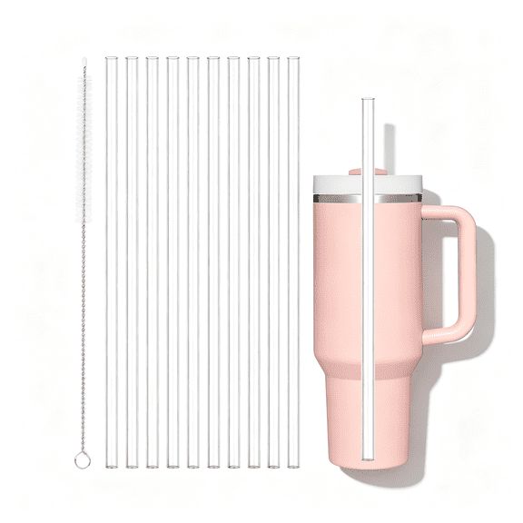 BPPEG Dishwasher Safe Replacement Straws for 40Oz 30Oz 64Oz Tumbler,10Pcs Reusable Clear Straws with Cleaning Brush for Mug Accessories,Bpa Free