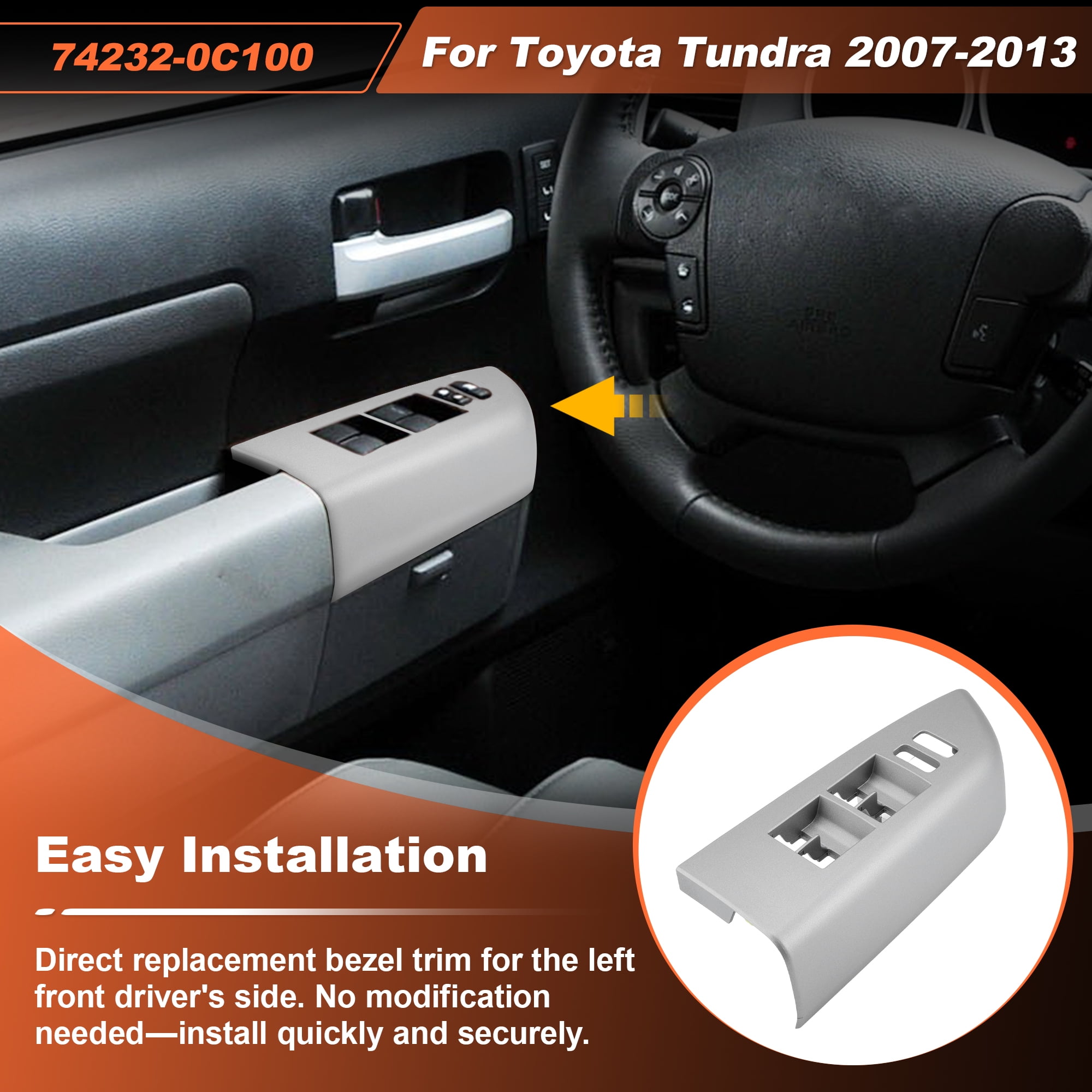 LH Driver Left Side Front Armrest Door Window Switch Panel Bezel Trim for Toyota Tundra 2007-2013 Replaces# 742320C100 Gray