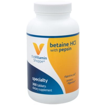 The Vitamin Shoppe Betaine HCL with Pepsin 600MG, To Support Digestion  Absorption of Nutrients (300