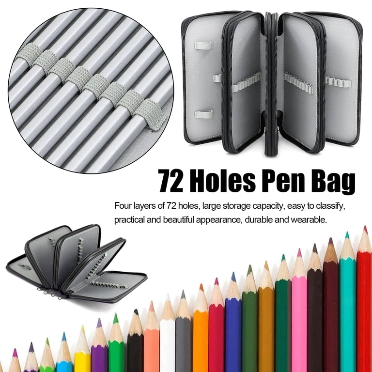 TSV 72-Slot Pencil Case Organizer, Black Multi-Layer Pouch photo 8