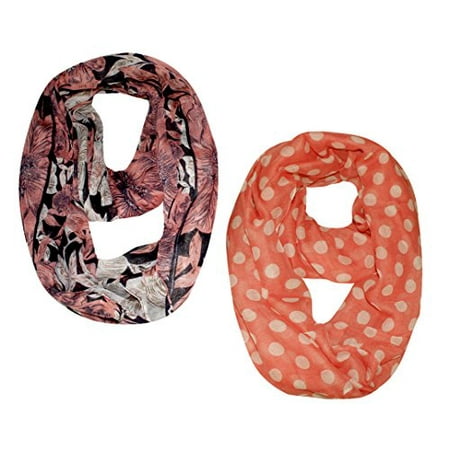 Peach Couture Best Of Both Worlds Polka Dot Scarf and Floral Scarf Infinity Scarf Pink