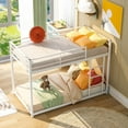 thumbnail image 3 of Twin Over Twin Low Bunk Bed for Kids, Metal Bed Frame with Ladder, Load-Bearing 350lb, White 77.1x40.5x53.7inch, 3 of 8