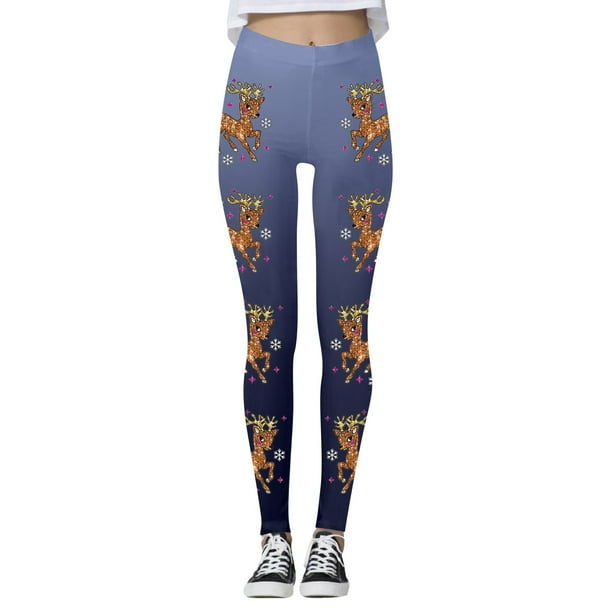 MKLEKYY Leggings con estampado de renos navideños para mujer, pantalones de yoga deportivos de cintura alta, mallas festivas para entrenamiento