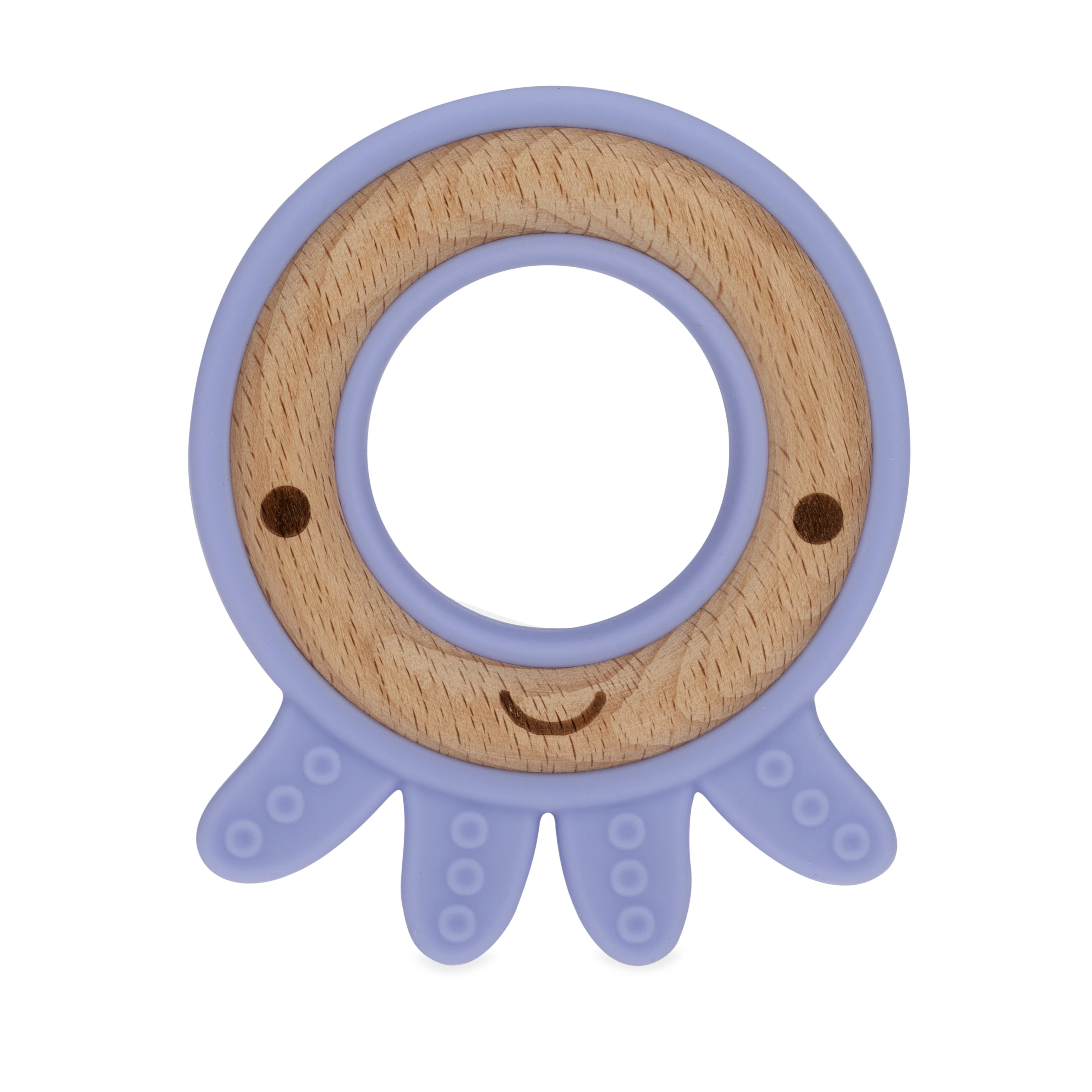 Nuby Natural, Silicone and Wood Teether, Purple Octopus