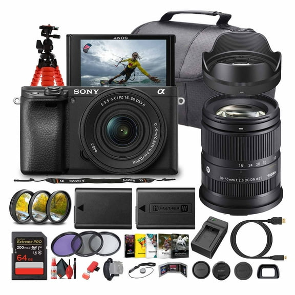 Sony a6100 Mirrorless Camera with 16-50mm OSS II and Sigma 18-50mm Lens Bundle (International Model)
